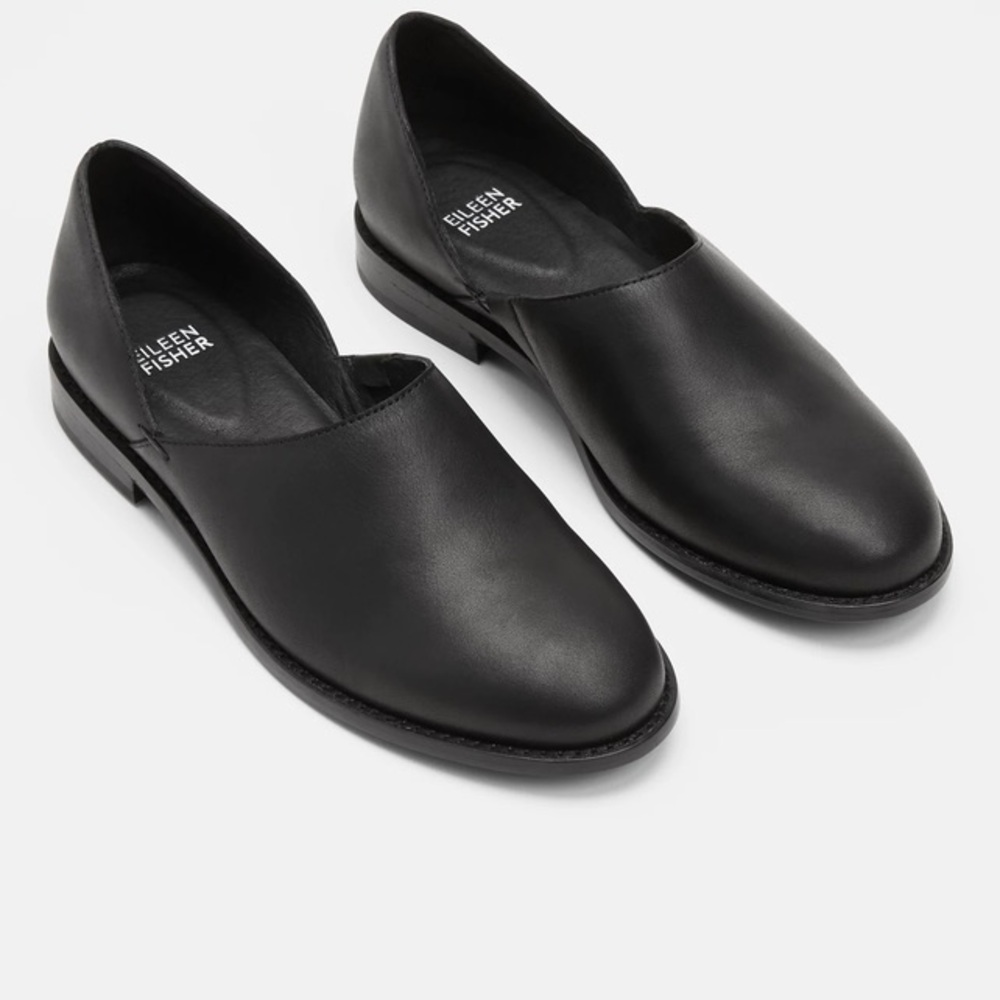 Elieen Fisher Allen Smooth Leather Loafers Slip On Shoes Black 7.5 - Picture 2 of 10